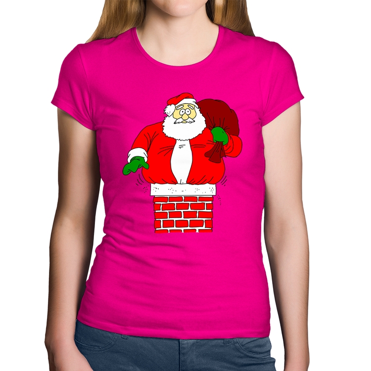 Baby Look Algodão Papai Noel Chaminé - Rosa