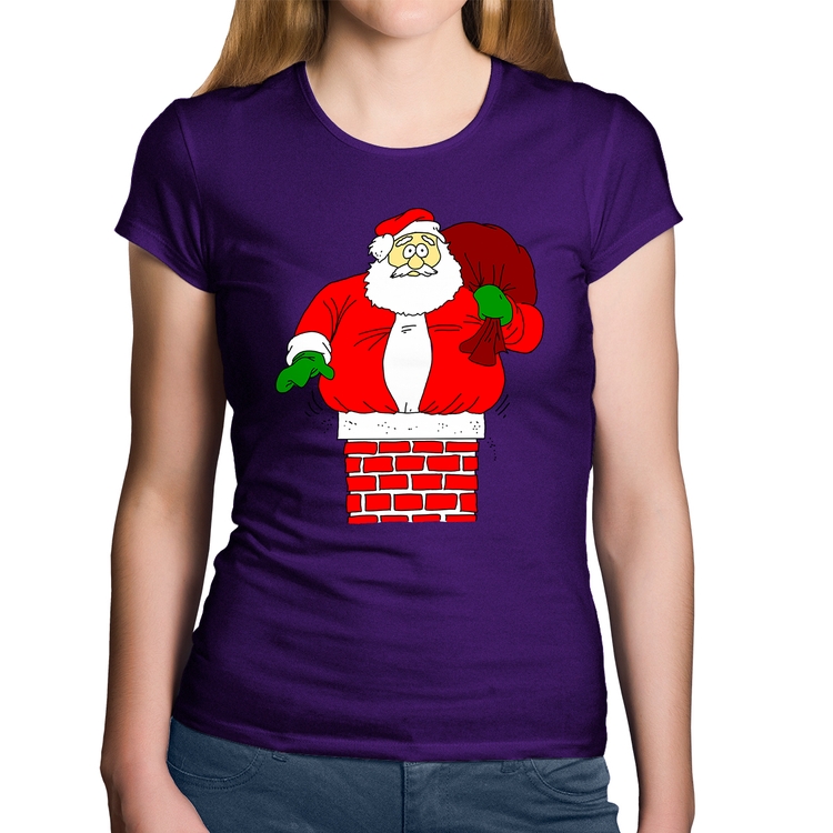 Baby Look Algodão Papai Noel Chaminé - Roxa