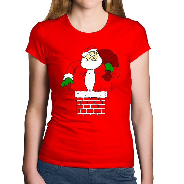 Baby Look Algodão Papai Noel Chaminé - Vermelha