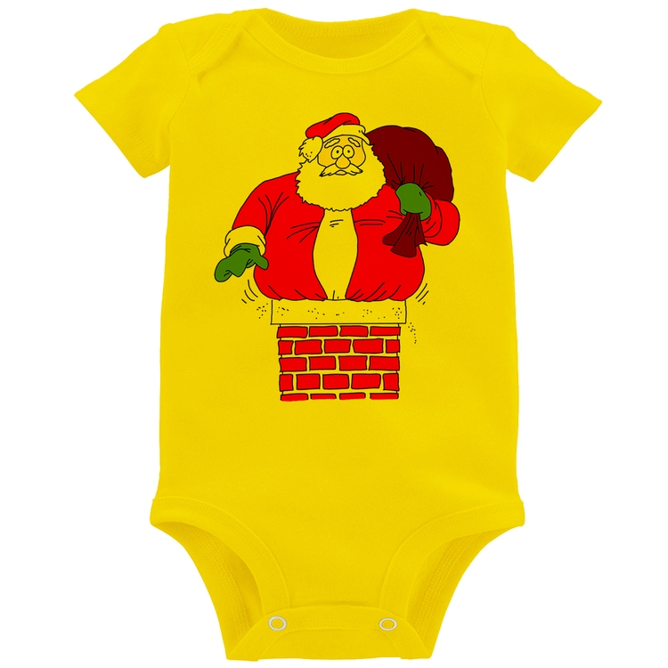 Body Bebê Papai Noel Chaminé - Amarelo