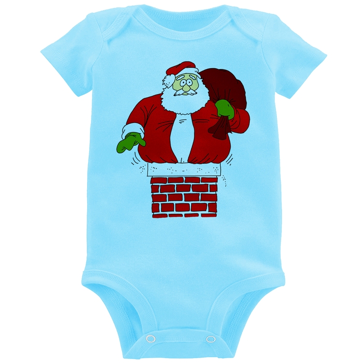 Body Bebê Papai Noel Chaminé - Azul Bebê