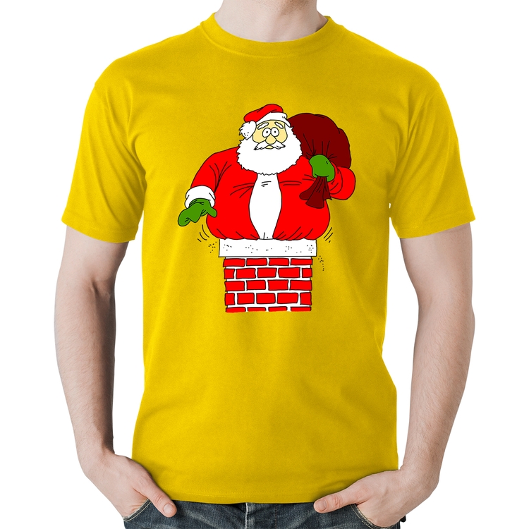 Camiseta Algodão Papai Noel Chaminé - Amarela