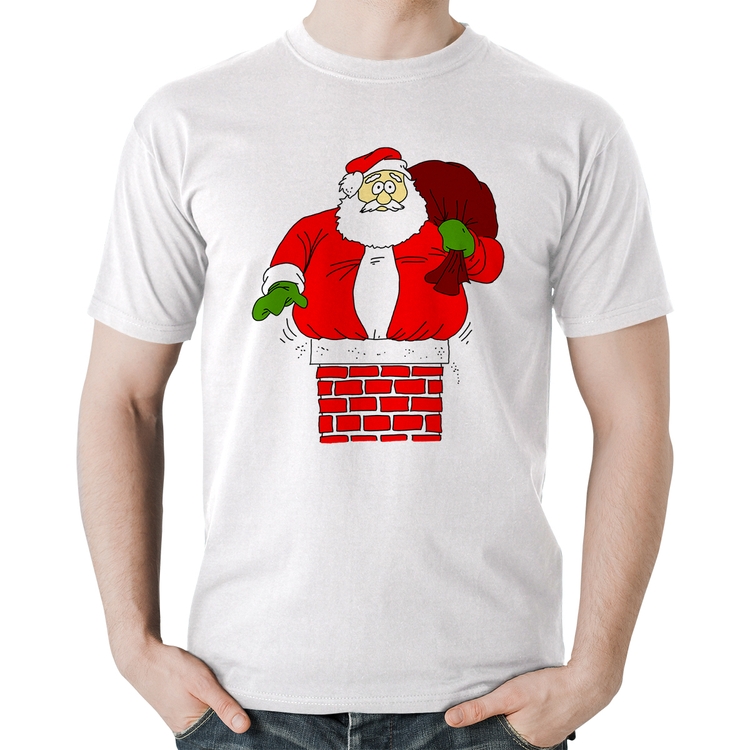 Camiseta Algodão Papai Noel Chaminé - Branca
