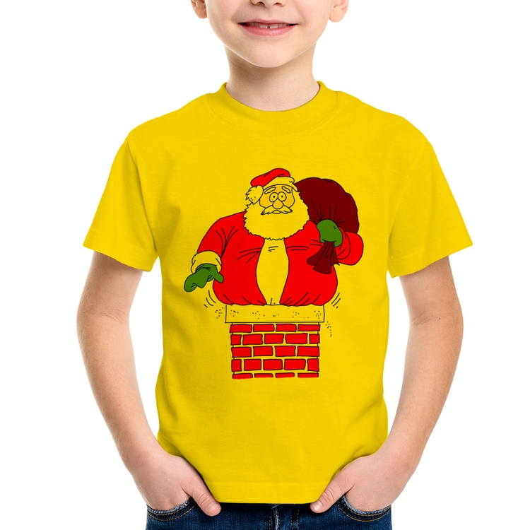 Camiseta Infantil Papai Noel Chaminé - Amarela