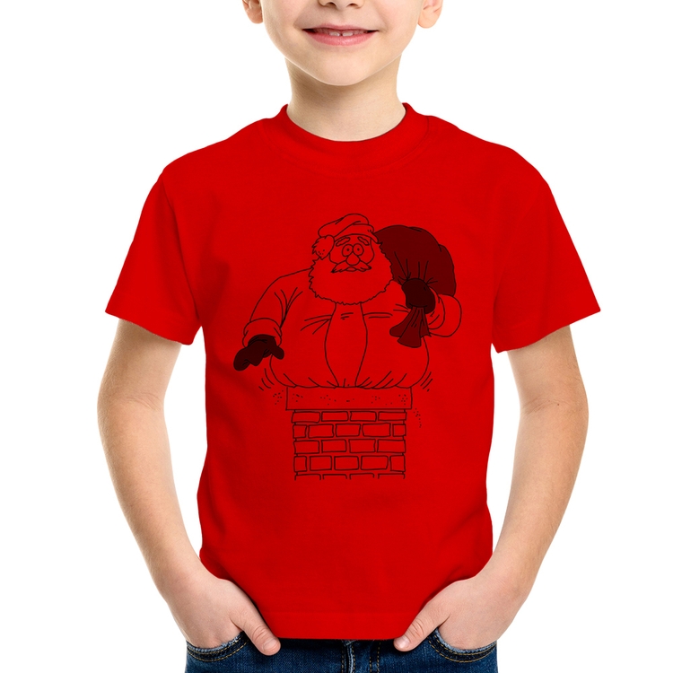 Camiseta Infantil Papai Noel Chaminé - Vermelha