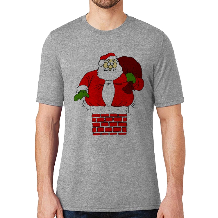Camiseta Papai Noel Chaminé - Cinza