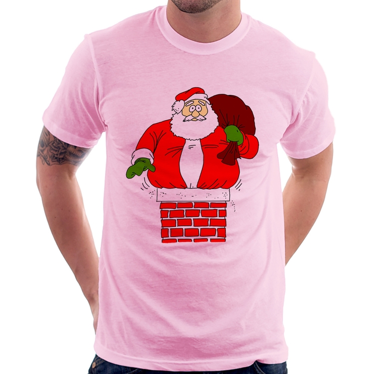 Camiseta Papai Noel Chaminé - Rosa Bebê