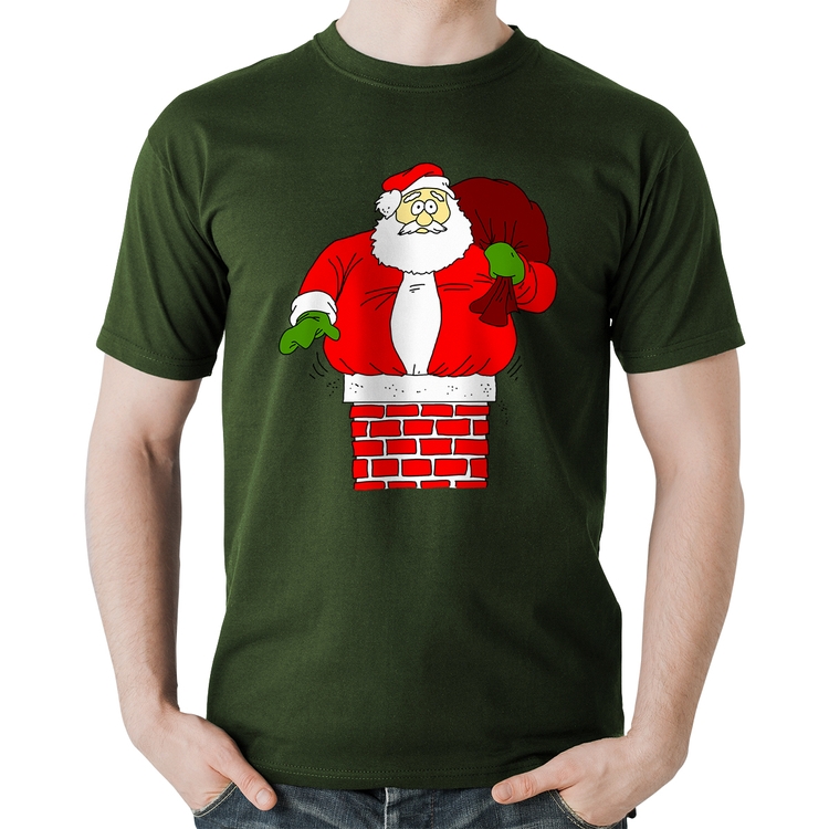 Camiseta Algodão Papai Noel Chaminé - Musgo