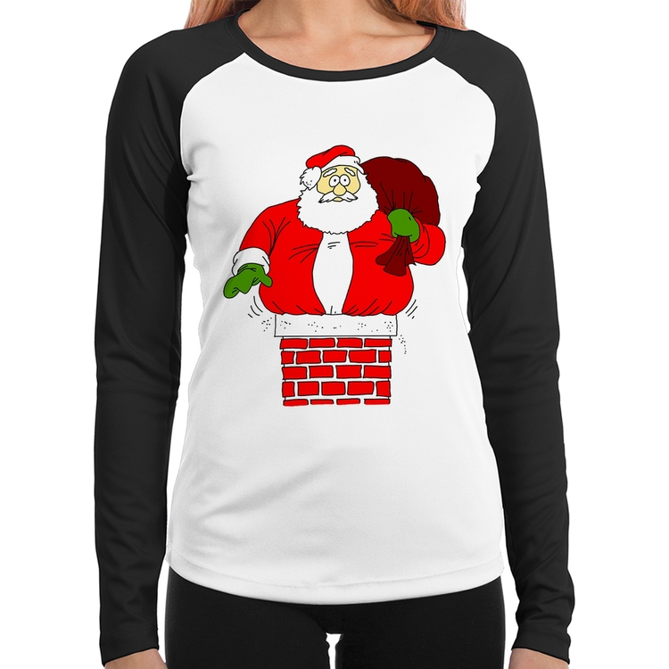 Baby Look Raglan Papai Noel Chaminé Manga Longa