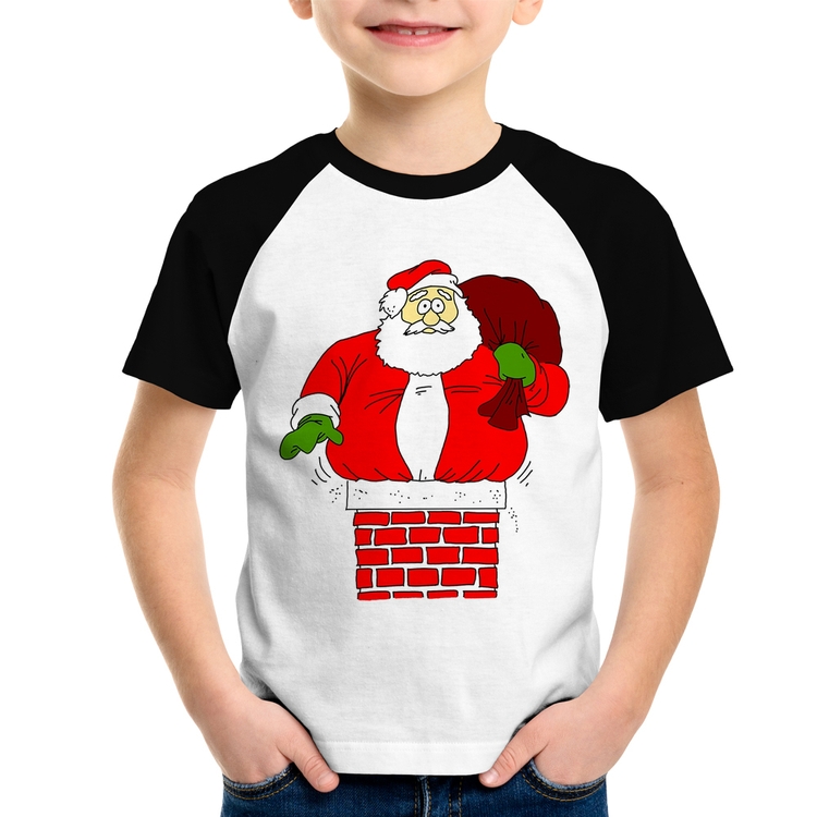 Camiseta Raglan Infantil Papai Noel Chaminé