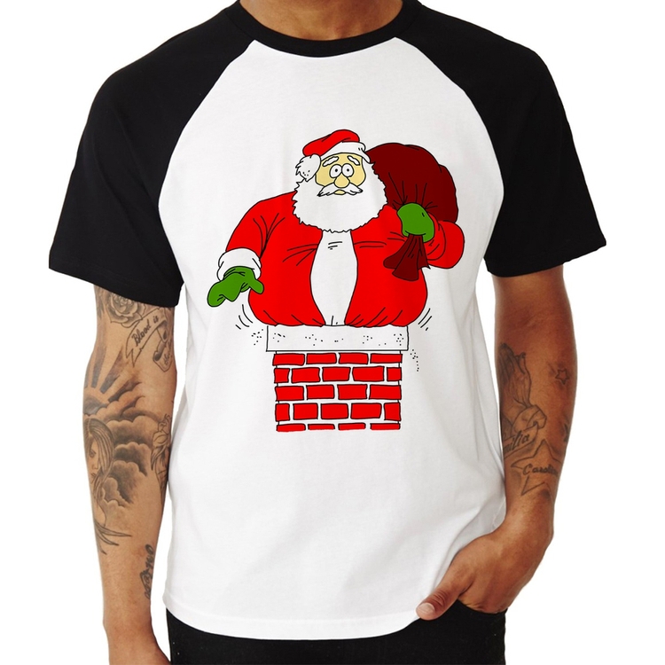 Camiseta Raglan Papai Noel Chaminé