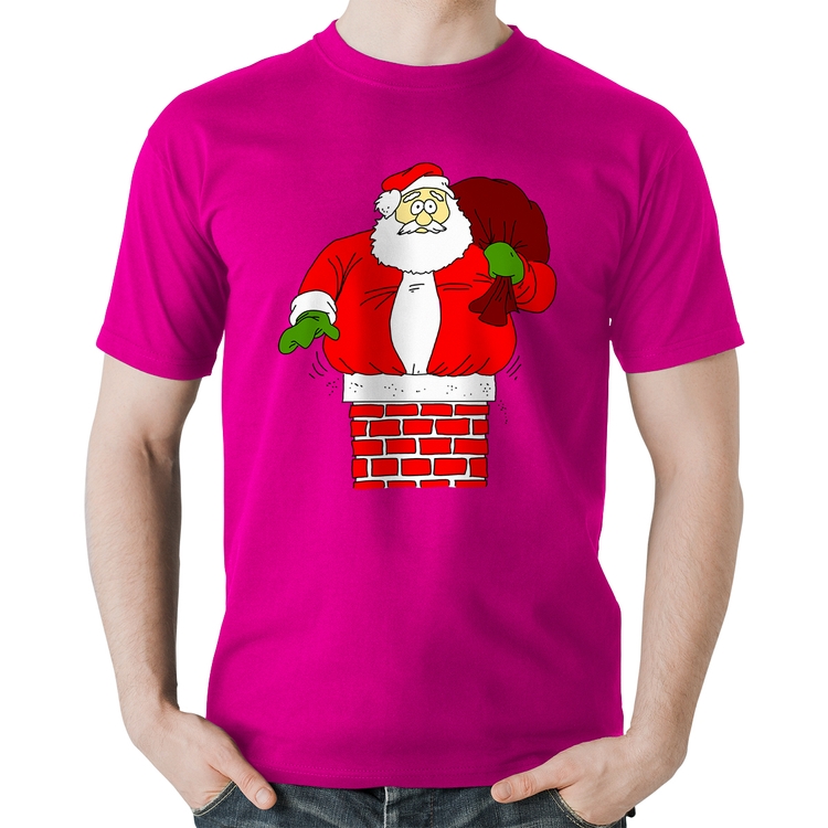 Camiseta Algodão Papai Noel Chaminé - Rosa
