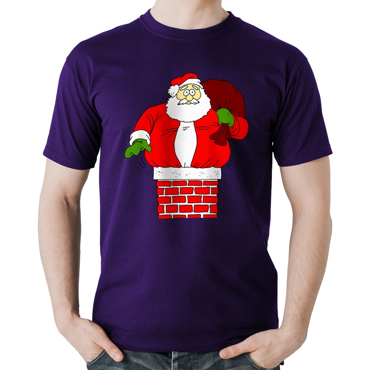 Camiseta Algodão Papai Noel Chaminé - Roxa