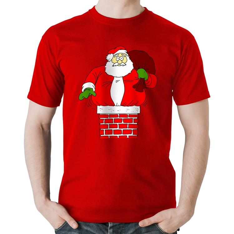 Camiseta Algodão Papai Noel Chaminé - Vermelha