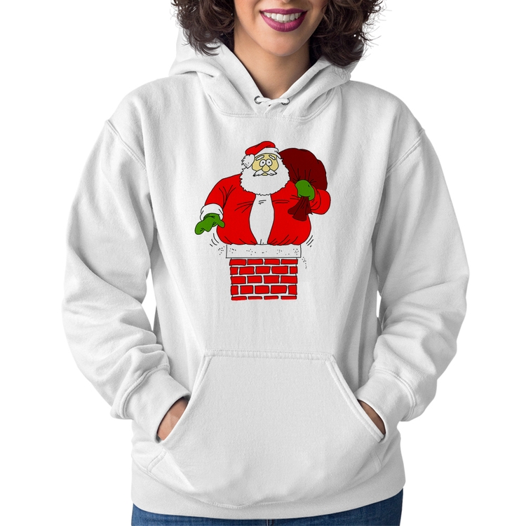 Moletom Feminino Papai Noel Chaminé - Branco