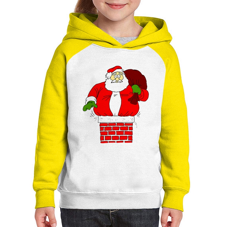 Moletom Infantil Papai Noel Chaminé - Branco/Amarelo