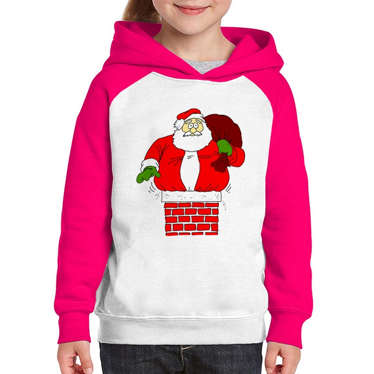 Moletom Infantil Papai Noel Chaminé - Branco/Rosa