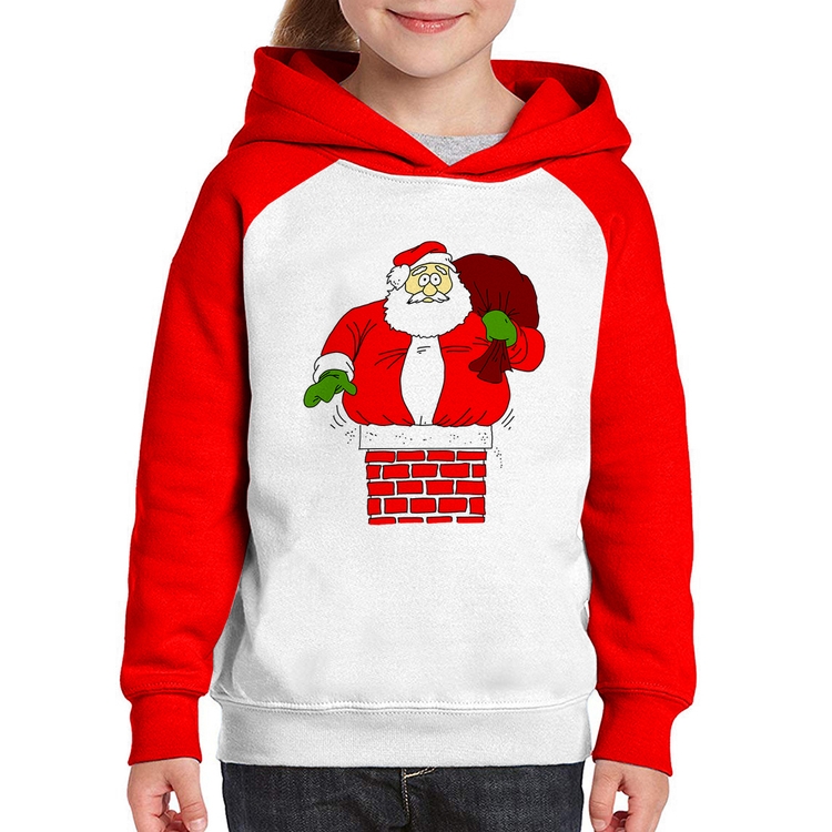 Moletom Infantil Papai Noel Chaminé - Branco/Vermelho