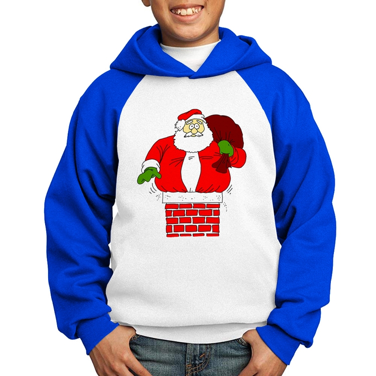 Moletom Infantil Papai Noel Chaminé - Branco/Azul