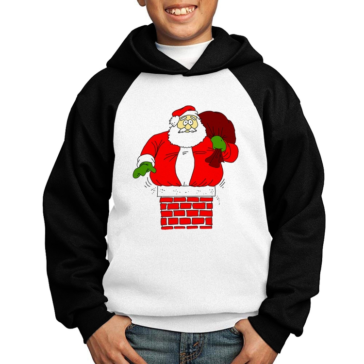 Moletom Infantil Papai Noel Chaminé - Branco/Preto