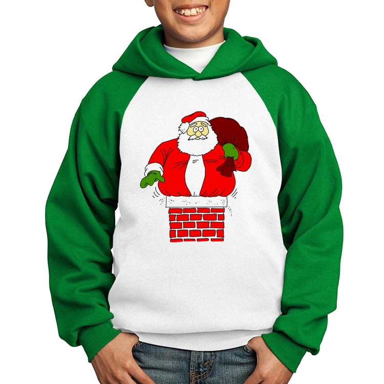 Moletom Infantil Papai Noel Chaminé - Branco/Verde