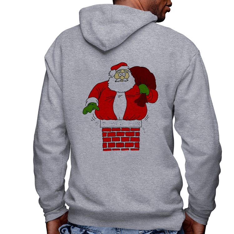Blusa Moletom Papai Noel Chaminé Masculina com Capuz e Zíper - Mescla