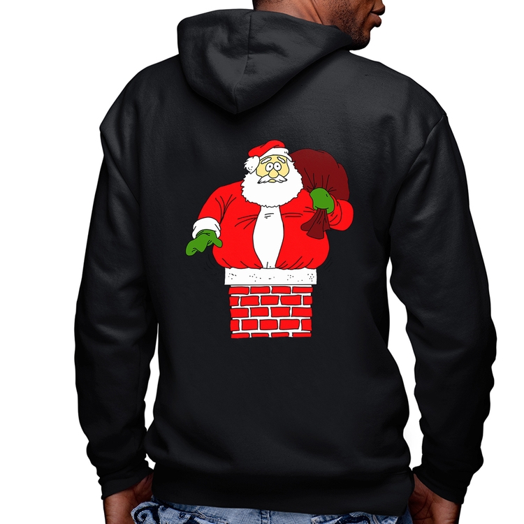 Blusa Moletom Papai Noel Chaminé Masculina com Capuz e Zíper