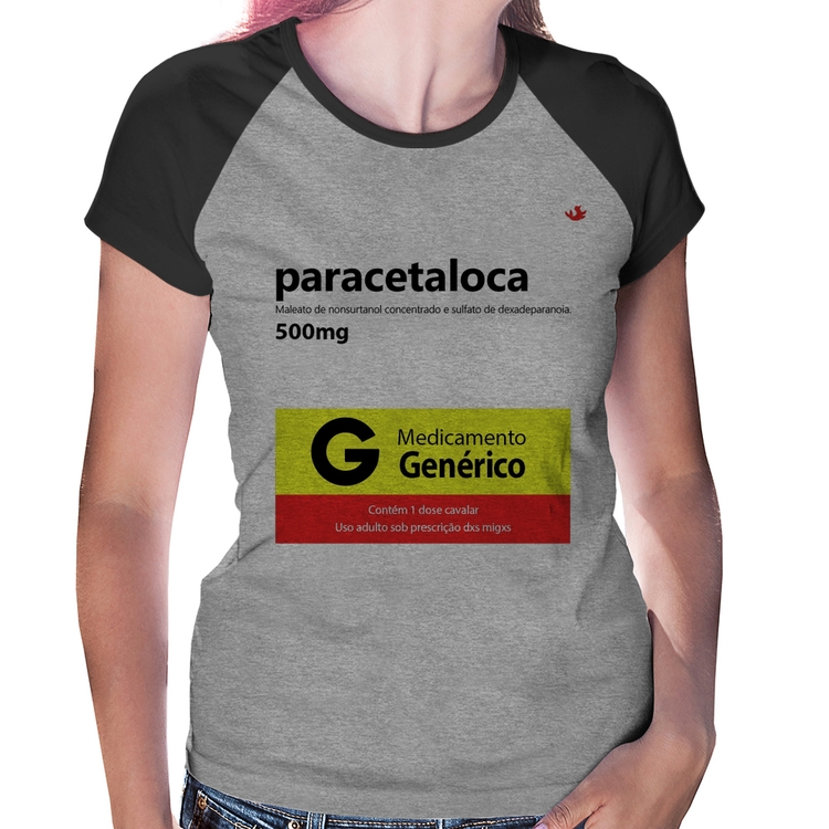 Baby Look Raglan Paracetaloca - Cinza/Preto
