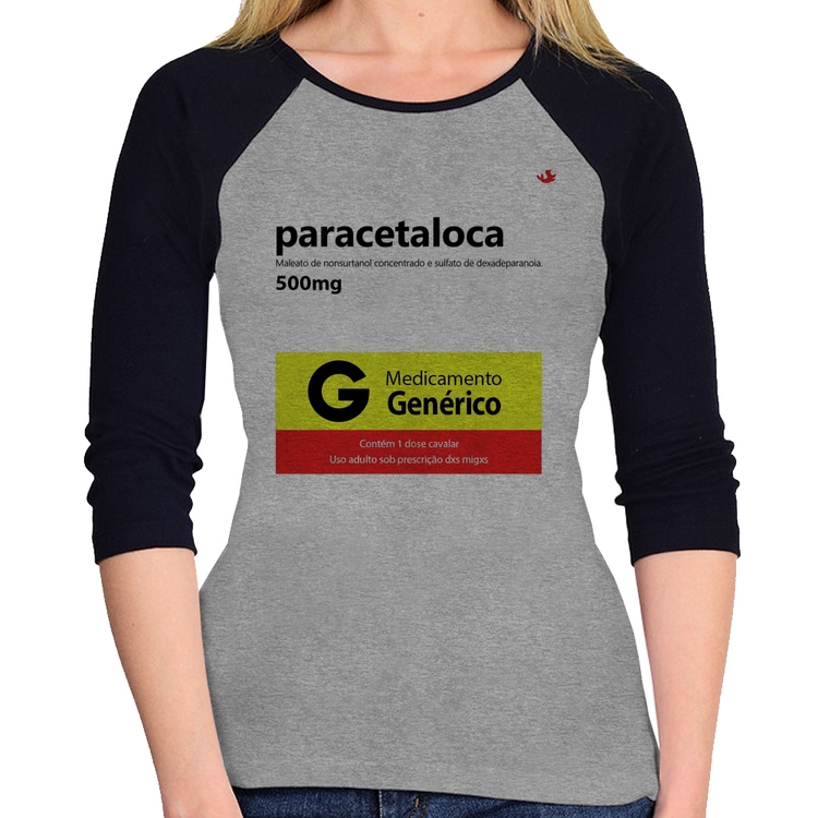 Baby Look Raglan Paracetaloca Manga 3/4 - Cinza/Preto