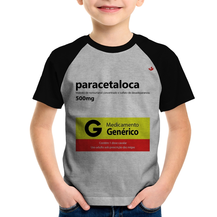 Camiseta Raglan Infantil Paracetaloca - Cinza/Preto