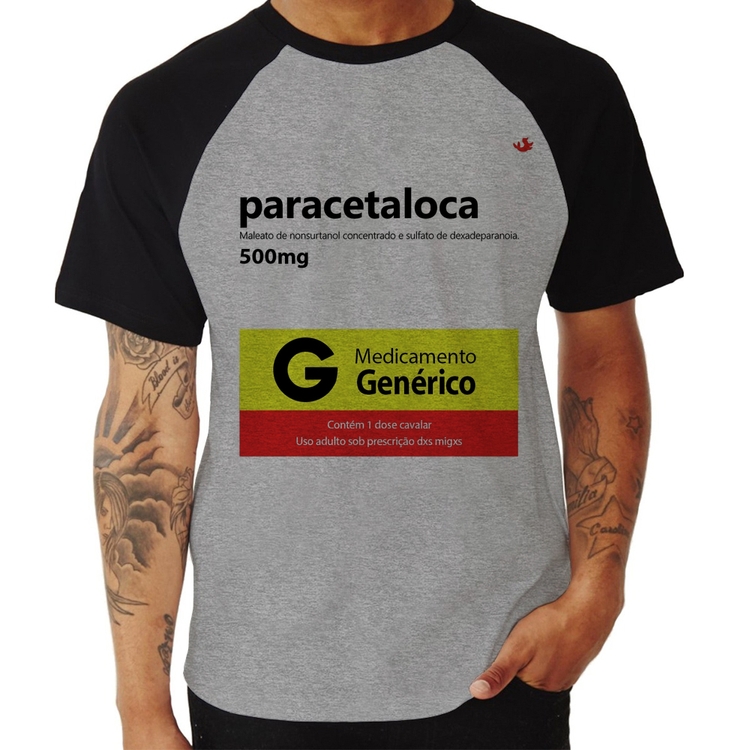 Camiseta Raglan Paracetaloca - Cinza/Preto