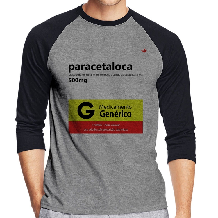 Camiseta Raglan Paracetaloca Manga 3/4 - Cinza/Preto