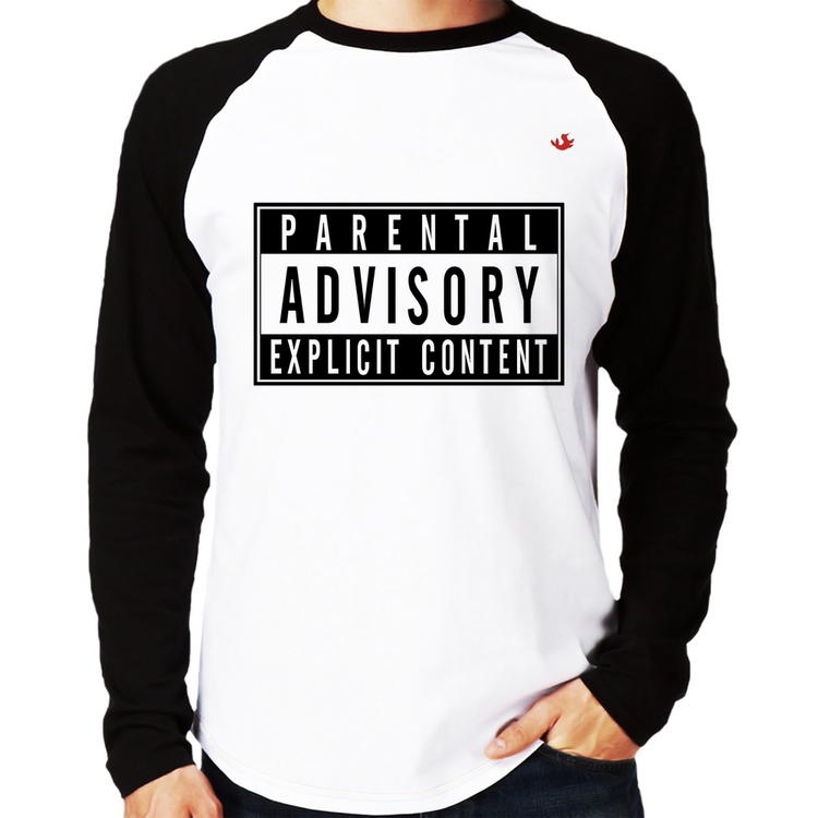 Camiseta Raglan Parental Advisory: Explicit Content Manga Longa