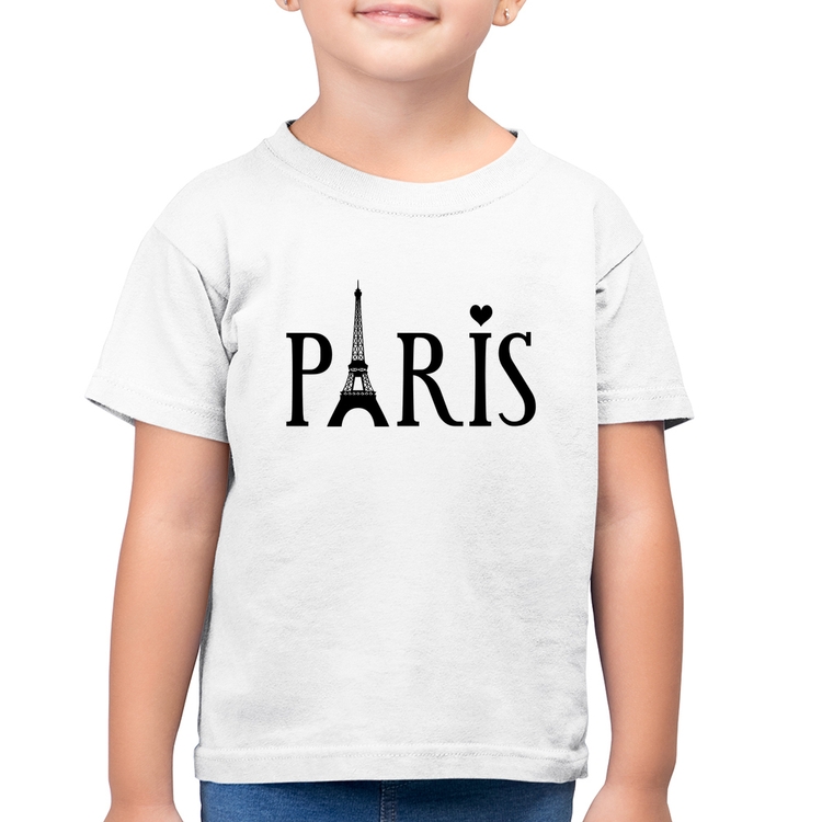 Camiseta Algodão Infantil Paris Torre Eiffel - Branca