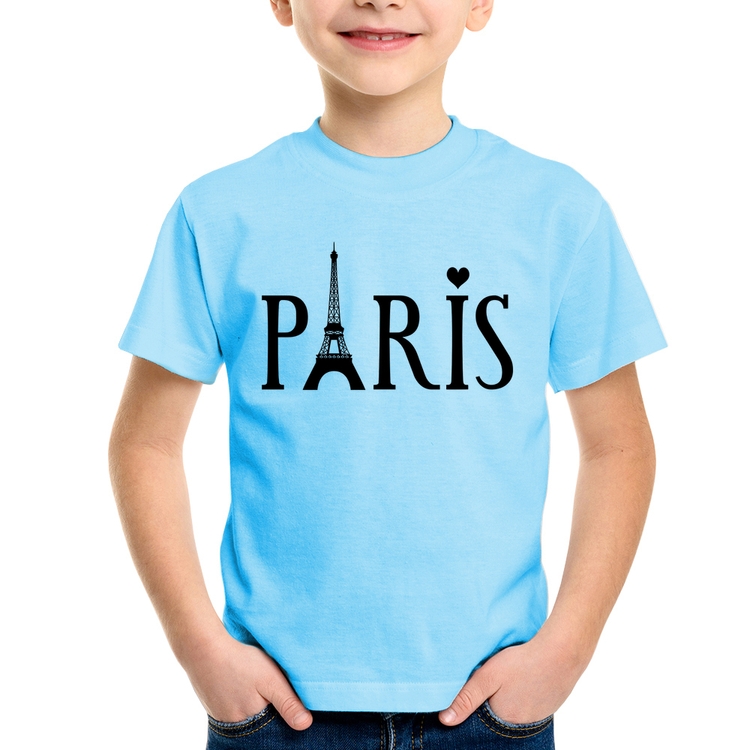 Camiseta Infantil Paris Torre Eiffel - Azul Bebê