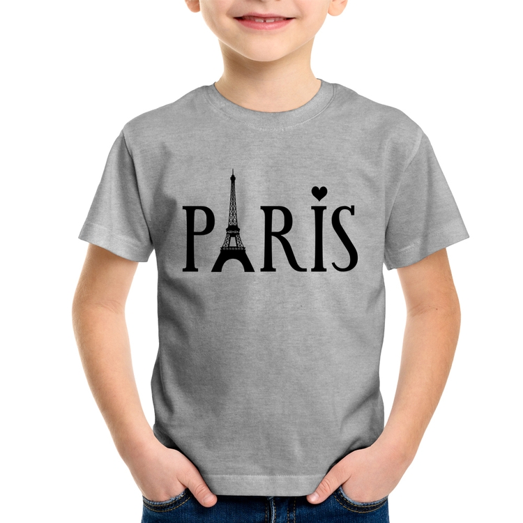 Camiseta Infantil Paris Torre Eiffel - Cinza