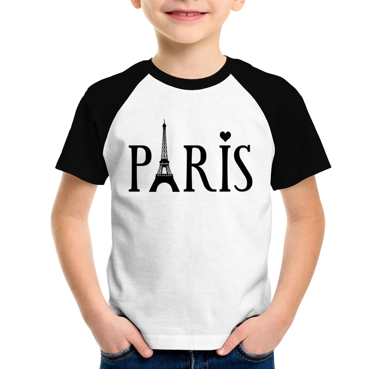 Camiseta Raglan Infantil Paris Torre Eiffel