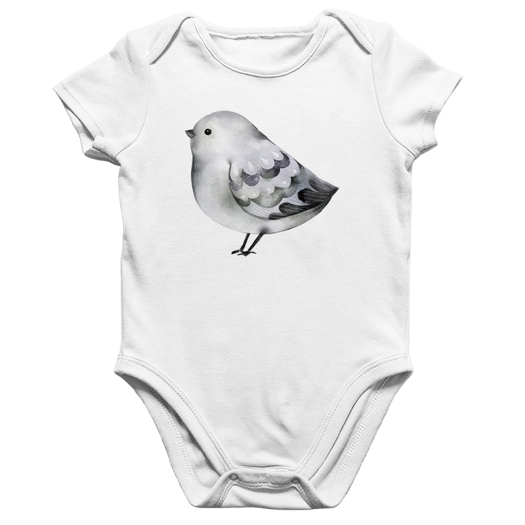Body Bebê Algodão Pássaro Arte - Branco