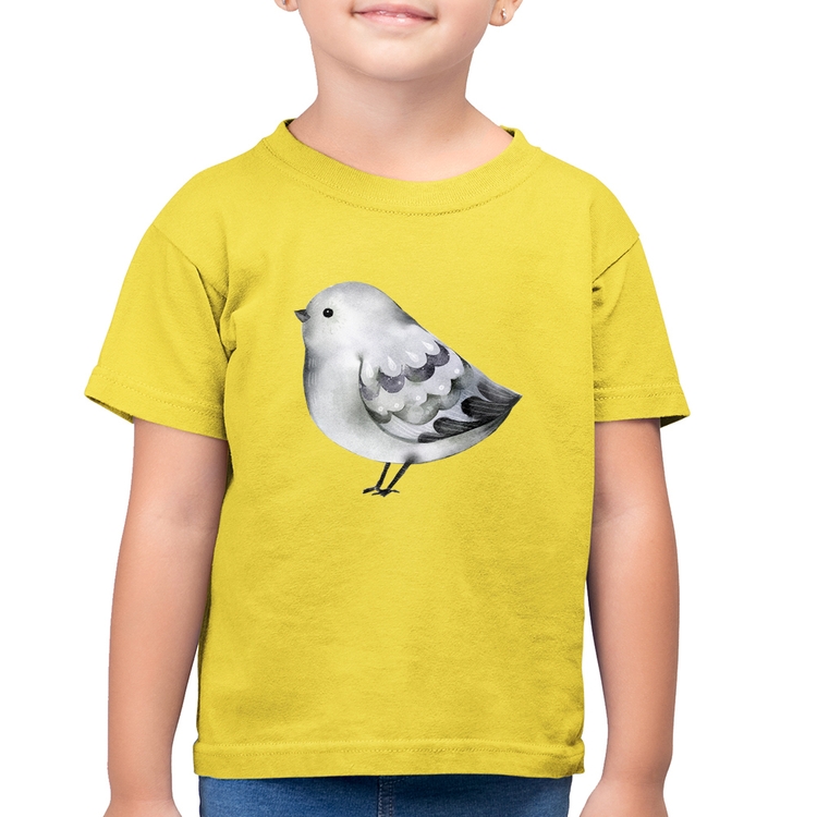 Camiseta Algodão Infantil Pássaro Arte - Amarelo Canário