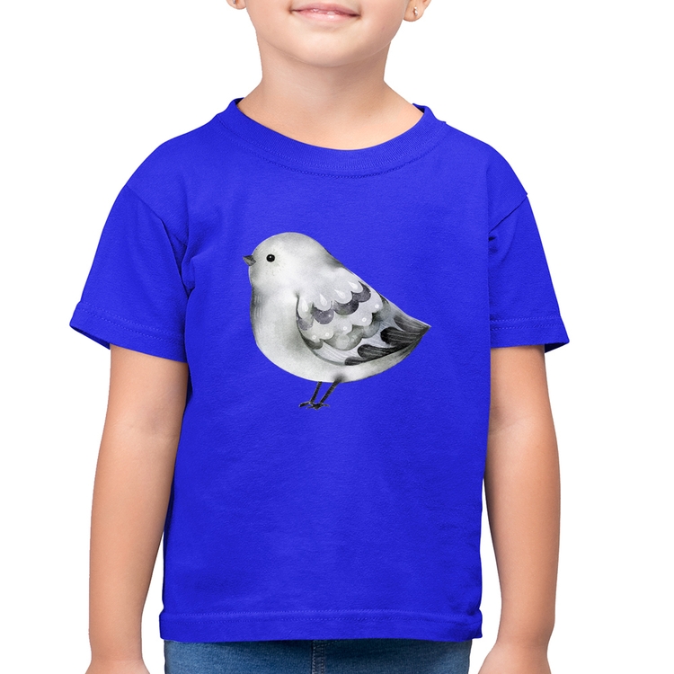 Camiseta Algodão Infantil Pássaro Arte - Azul Royal