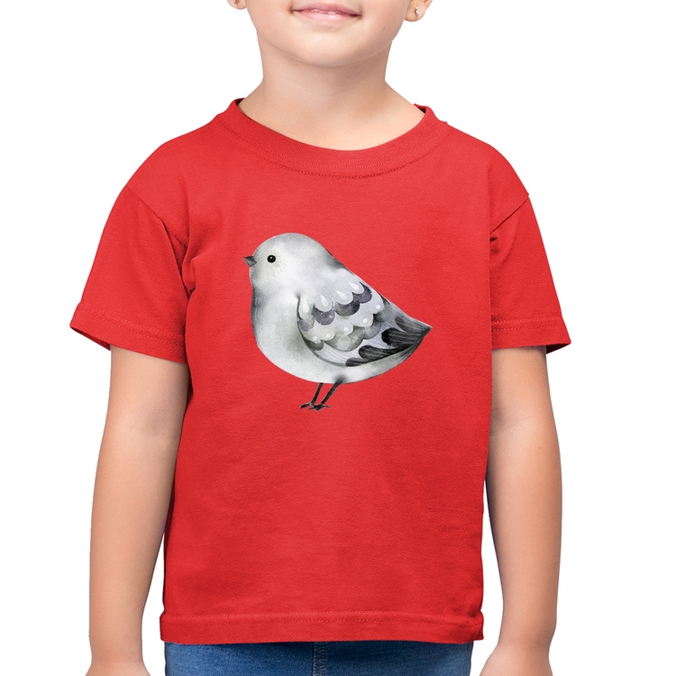 Camiseta Algodão Infantil Pássaro Arte - Vermelha