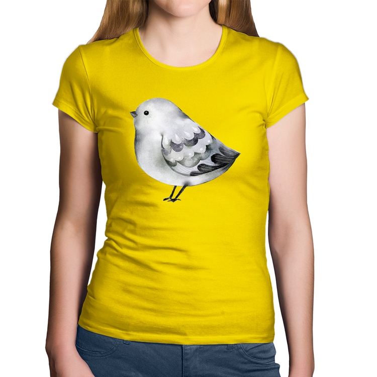 Baby Look Algodão Pássaro Arte - Amarela