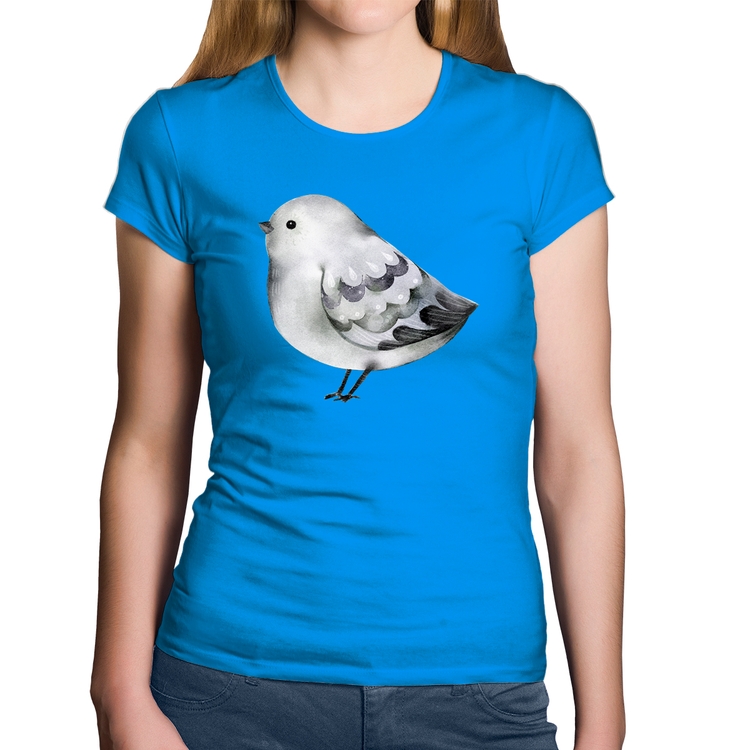 Baby Look Algodão Pássaro Arte - Azul