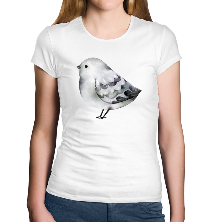 Baby Look Algodão Pássaro Arte - Branca