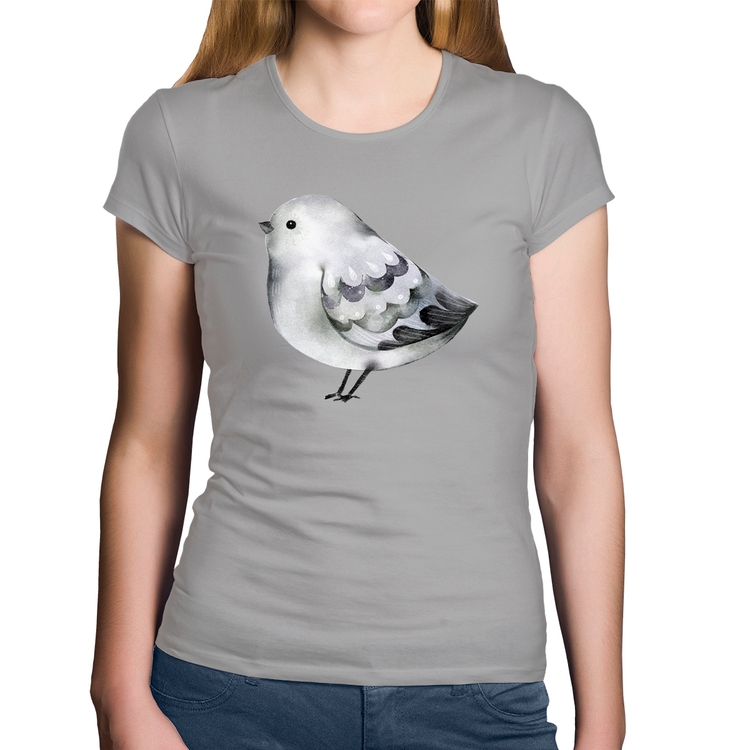 Baby Look Algodão Pássaro Arte - Cinza