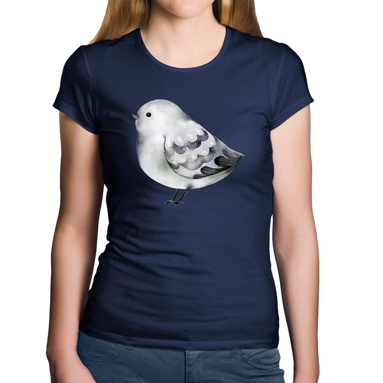 Baby Look Algodão Pássaro Arte - Marinho