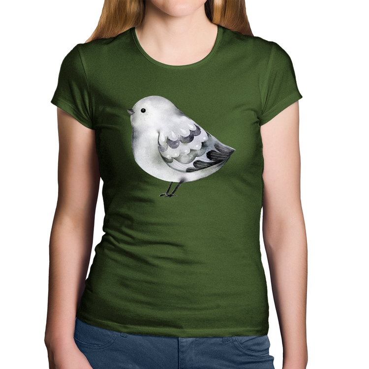 Baby Look Algodão Pássaro Arte - Musgo