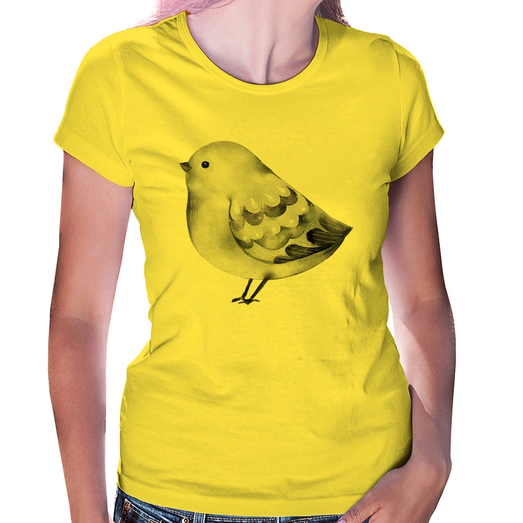 Baby Look Pássaro Arte - Amarela