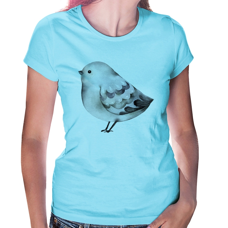 Baby Look Pássaro Arte - Azul Bebê