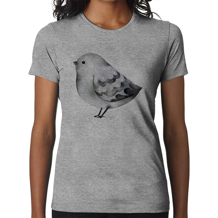 Baby Look Pássaro Arte - Cinza